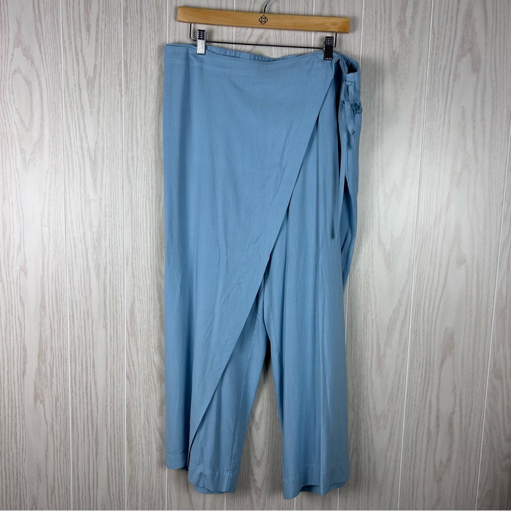 Soft Surroundings Relaxed Breezy Vacation Light Blue Rayon Wrap Pants, Large